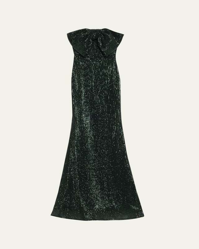 Strapless Bow-Front Sequin Gown